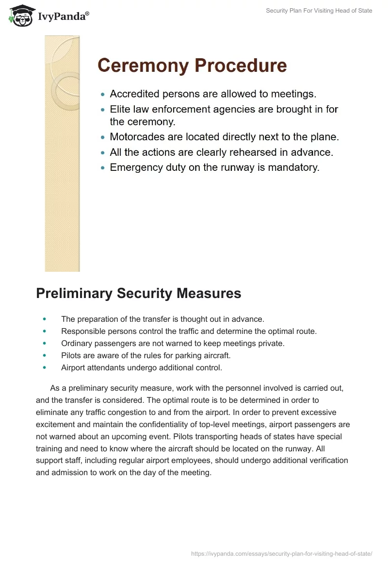 Security Plan For Visiting Head of State. Page 5