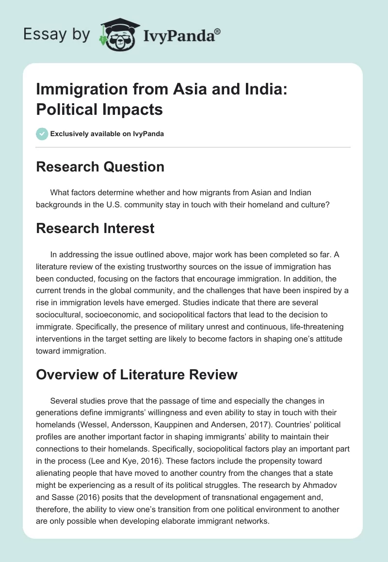 Immigration from Asia and India: Political Impacts. Page 1