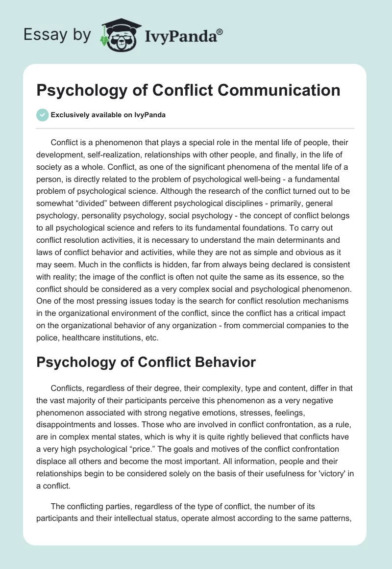 Psychology of Conflict Communication. Page 1