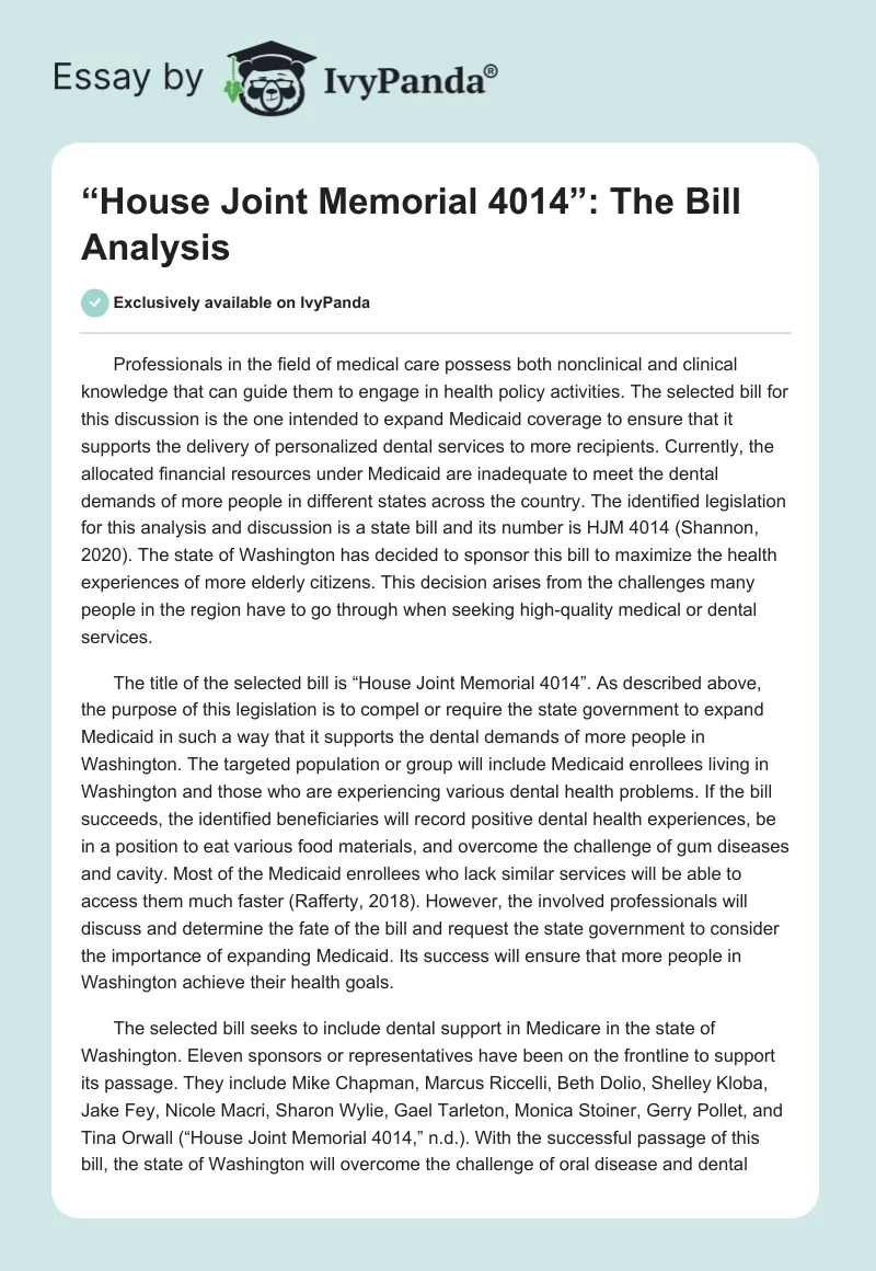 “House Joint Memorial 4014”: The Bill Analysis. Page 1