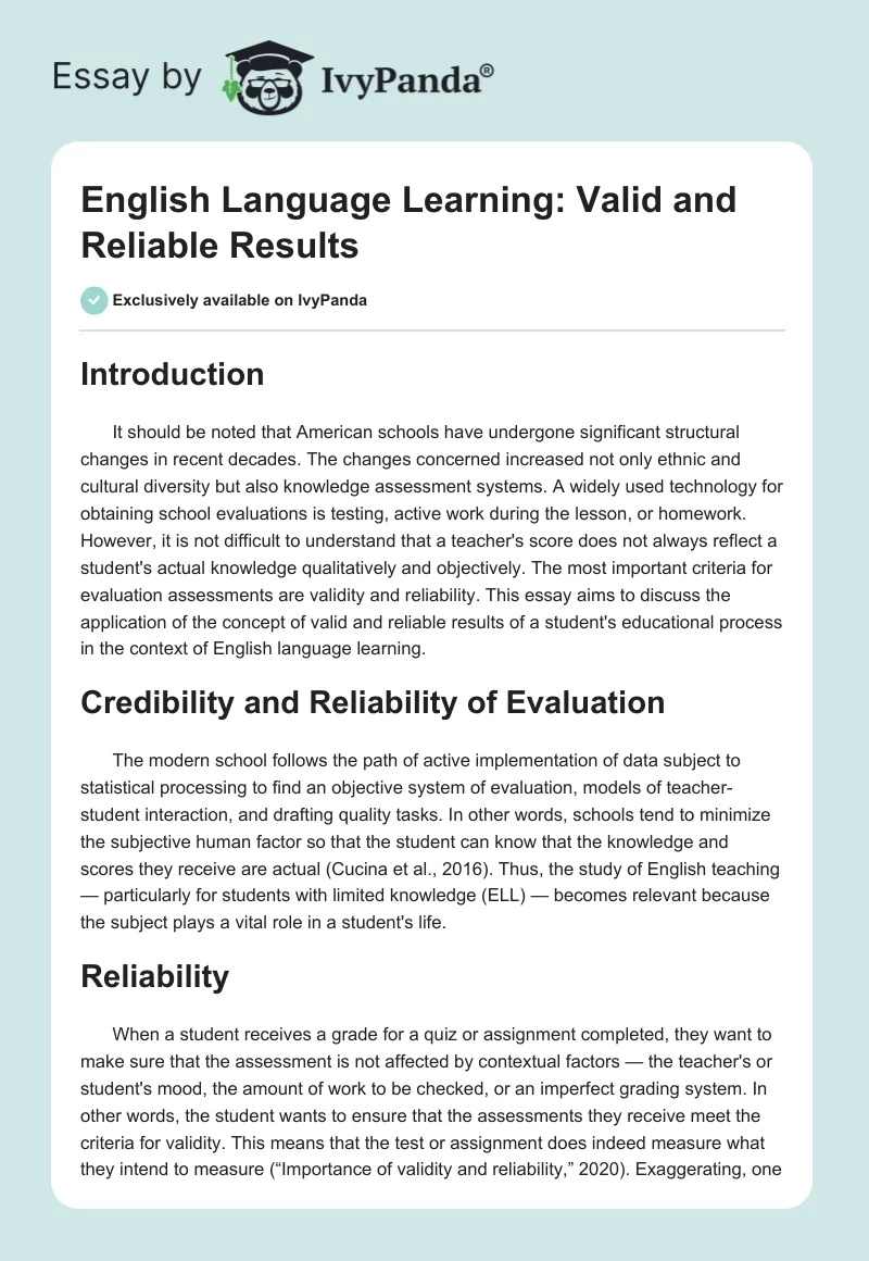 English Language Learning: Valid and Reliable Results. Page 1