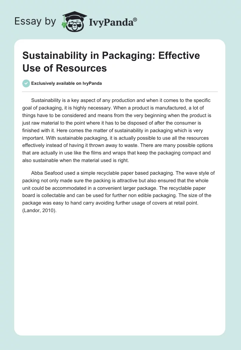 Sustainability in Packaging: Effective Use of Resources. Page 1