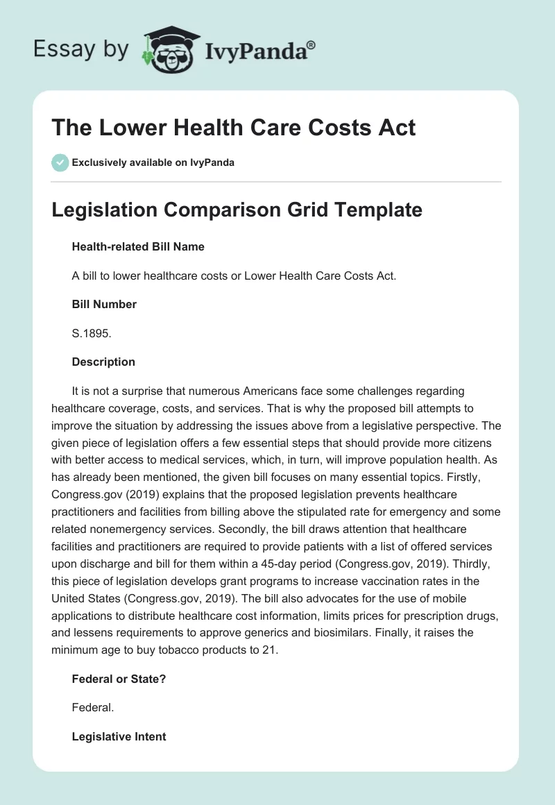 The Lower Health Care Costs Act. Page 1