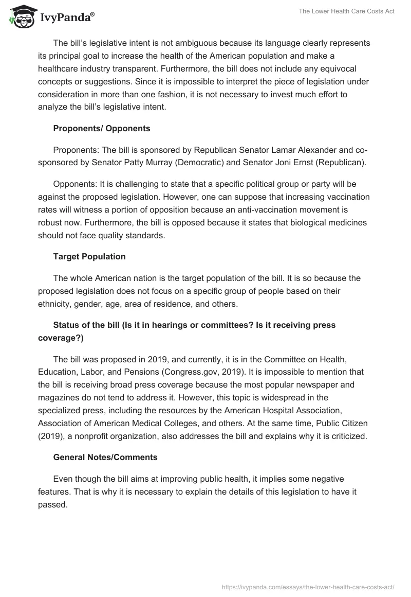 The Lower Health Care Costs Act. Page 2