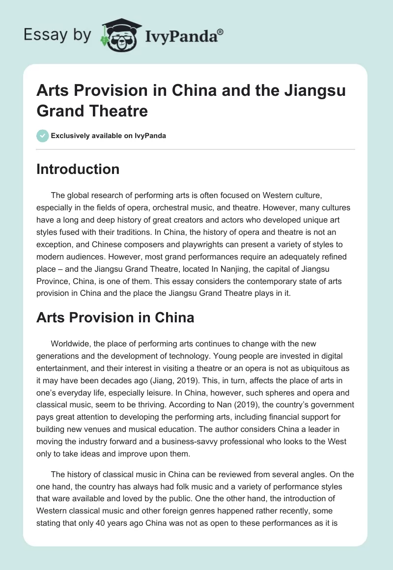 Arts Provision in China and the Jiangsu Grand Theatre. Page 1
