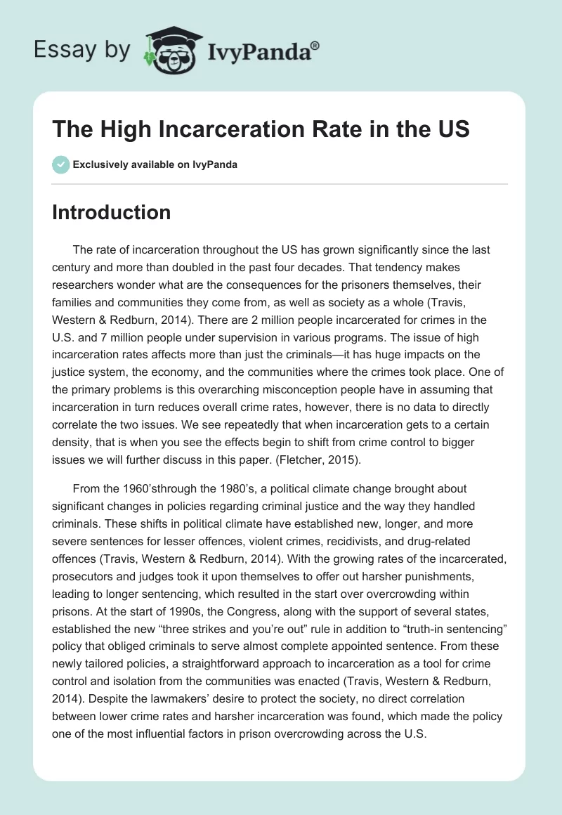 The High Incarceration Rate in the US. Page 1