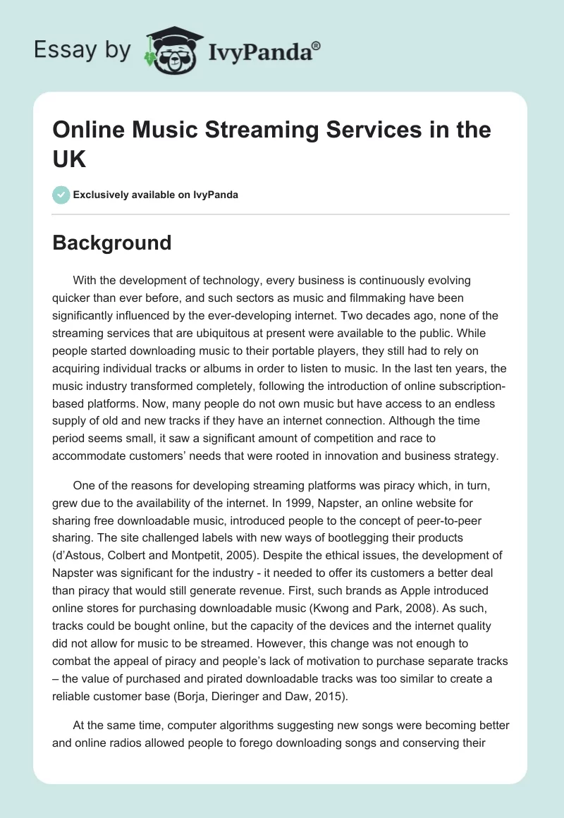 Online Music Streaming Services in the UK. Page 1