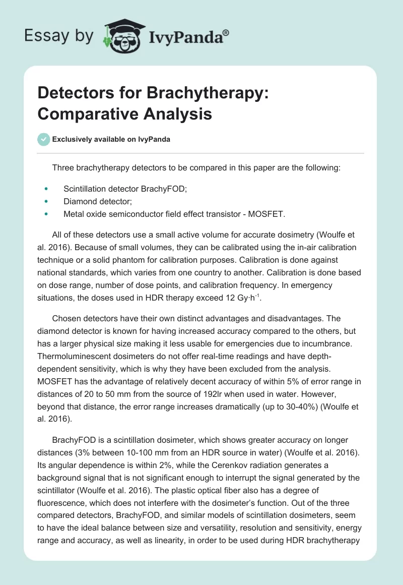 Detectors for Brachytherapy: Comparative Analysis. Page 1