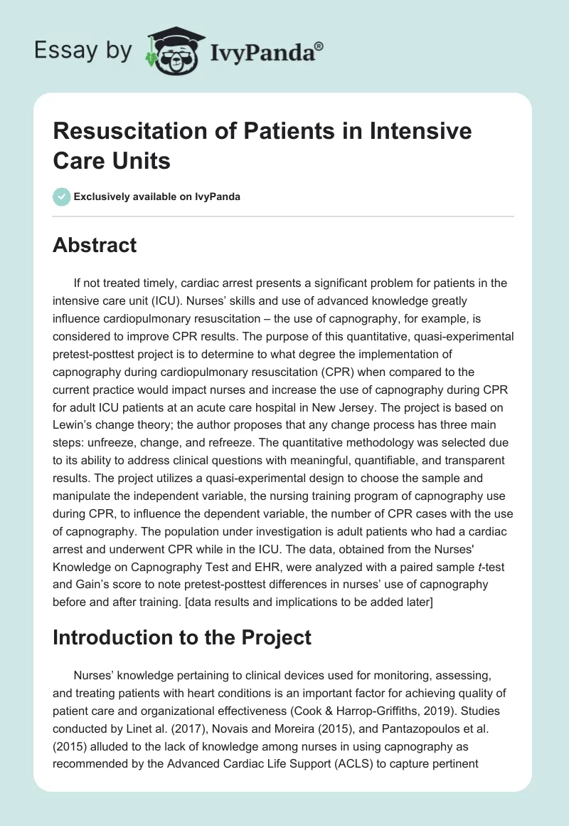 Resuscitation of Patients in Intensive Care Units. Page 1