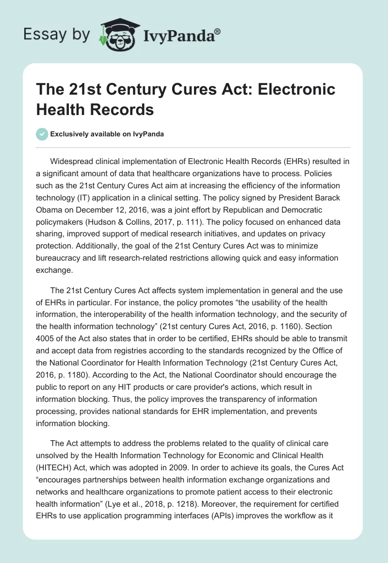 The 21st Century Cures Act: Electronic Health Records. Page 1