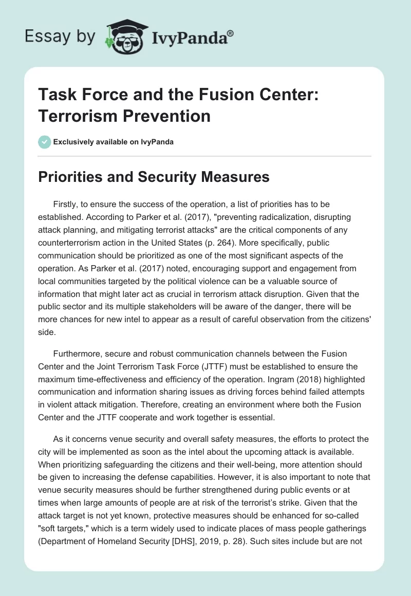 Task Force and the Fusion Center: Terrorism Prevention. Page 1