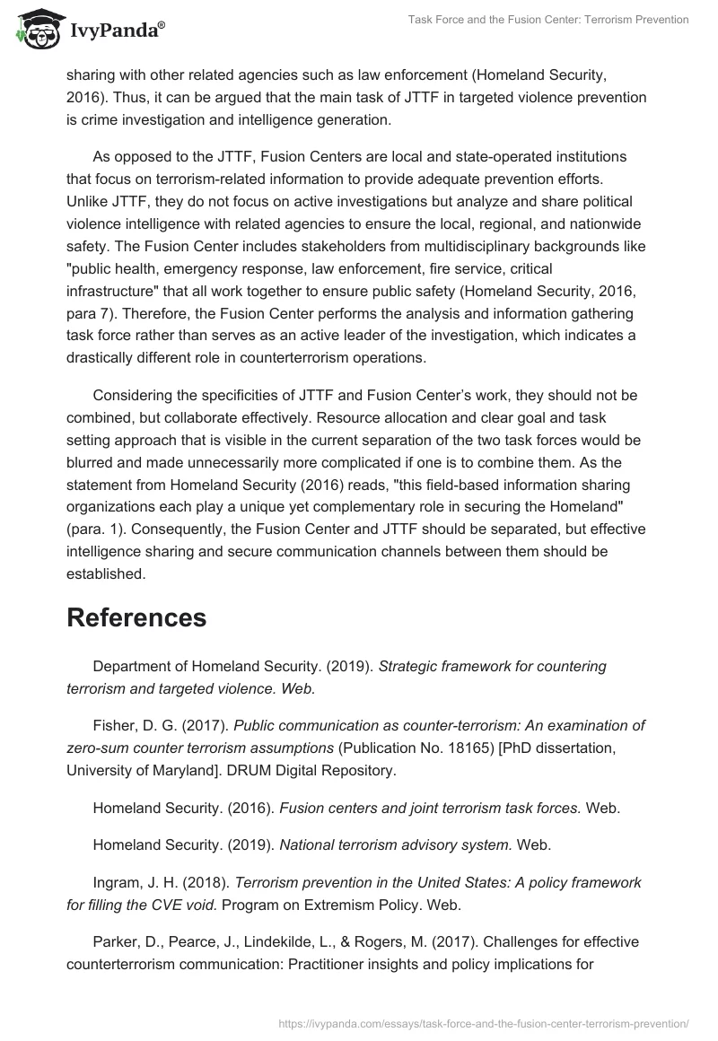 Task Force and the Fusion Center: Terrorism Prevention. Page 4