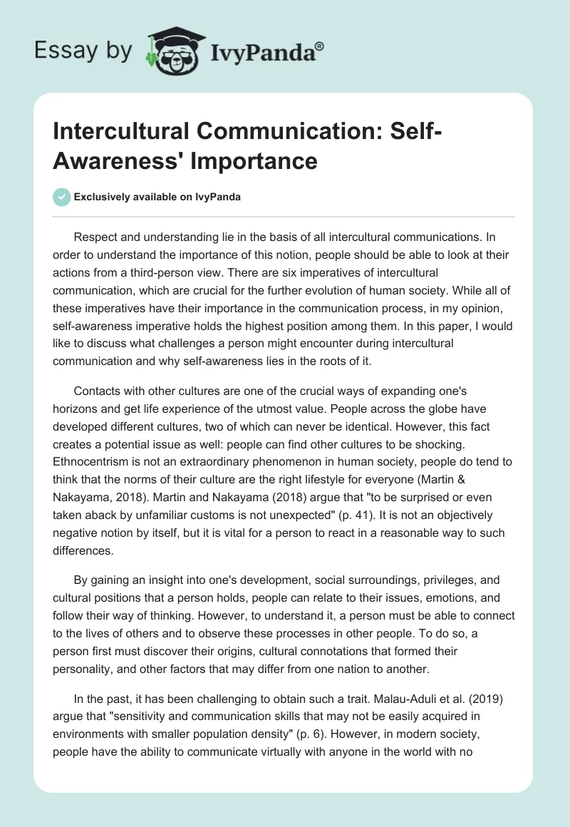 Intercultural Communication: Self-Awareness' Importance. Page 1