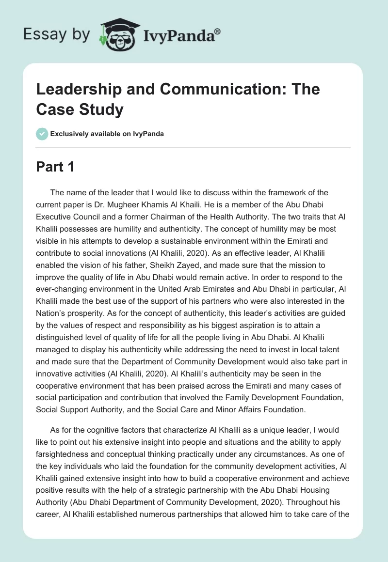 Leadership and Communication: The Case Study. Page 1