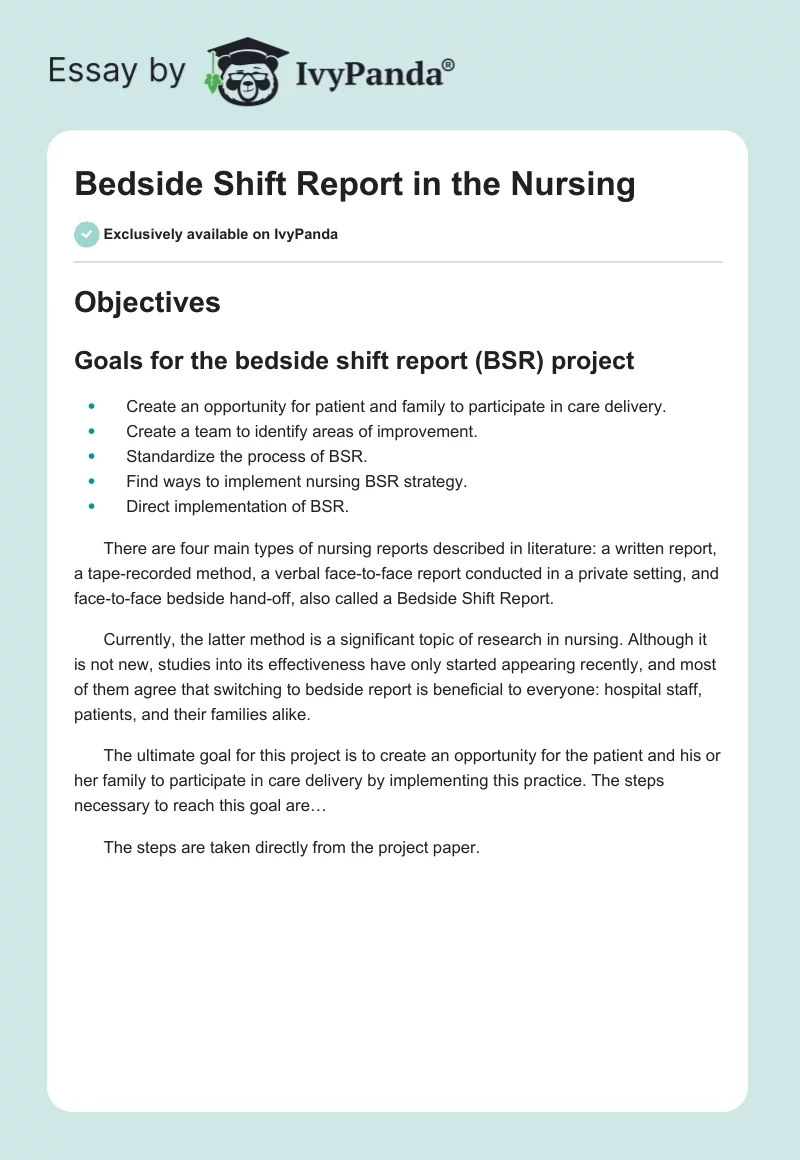Bedside Shift Report in the Nursing. Page 1