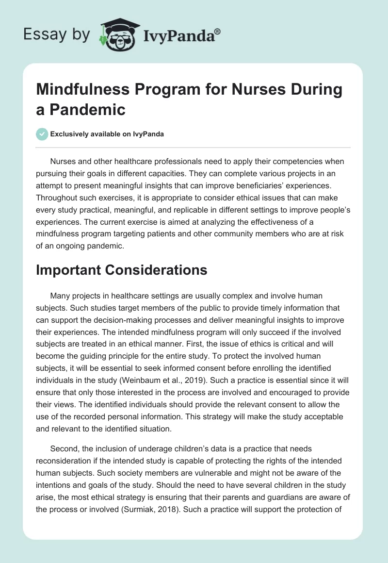 Mindfulness Program for Nurses During a Pandemic. Page 1