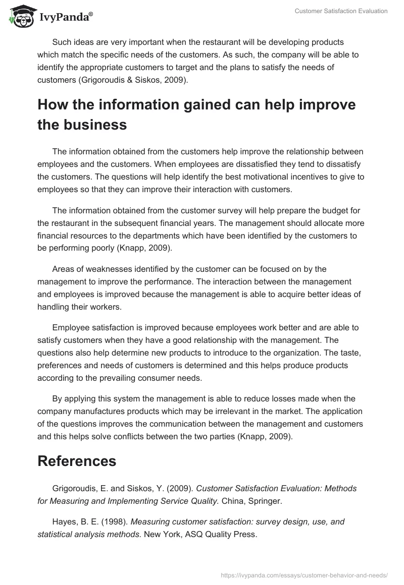 Customer Satisfaction Evaluation. Page 2