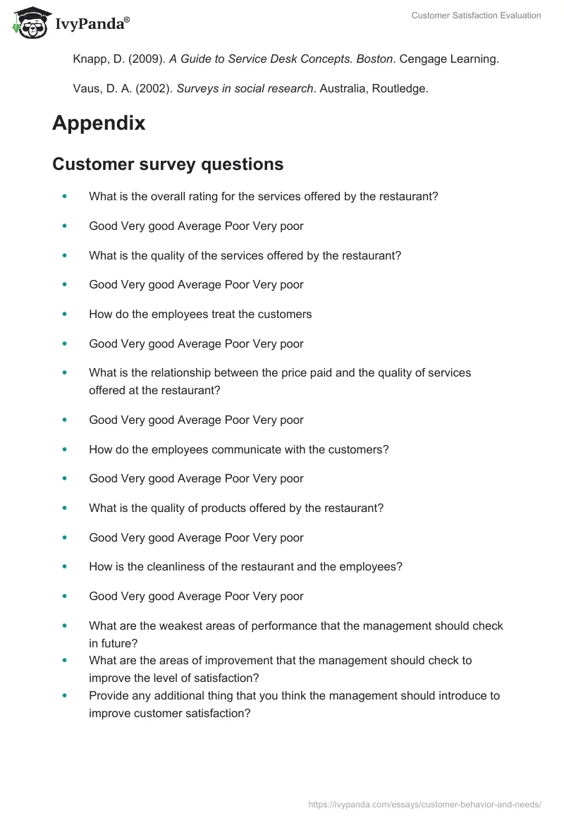 Customer Satisfaction Evaluation. Page 3