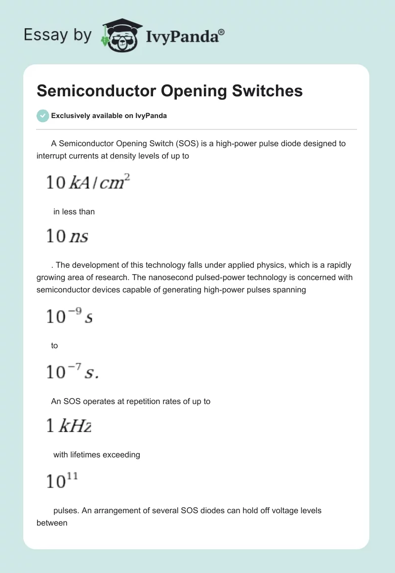 Semiconductor Opening Switches. Page 1
