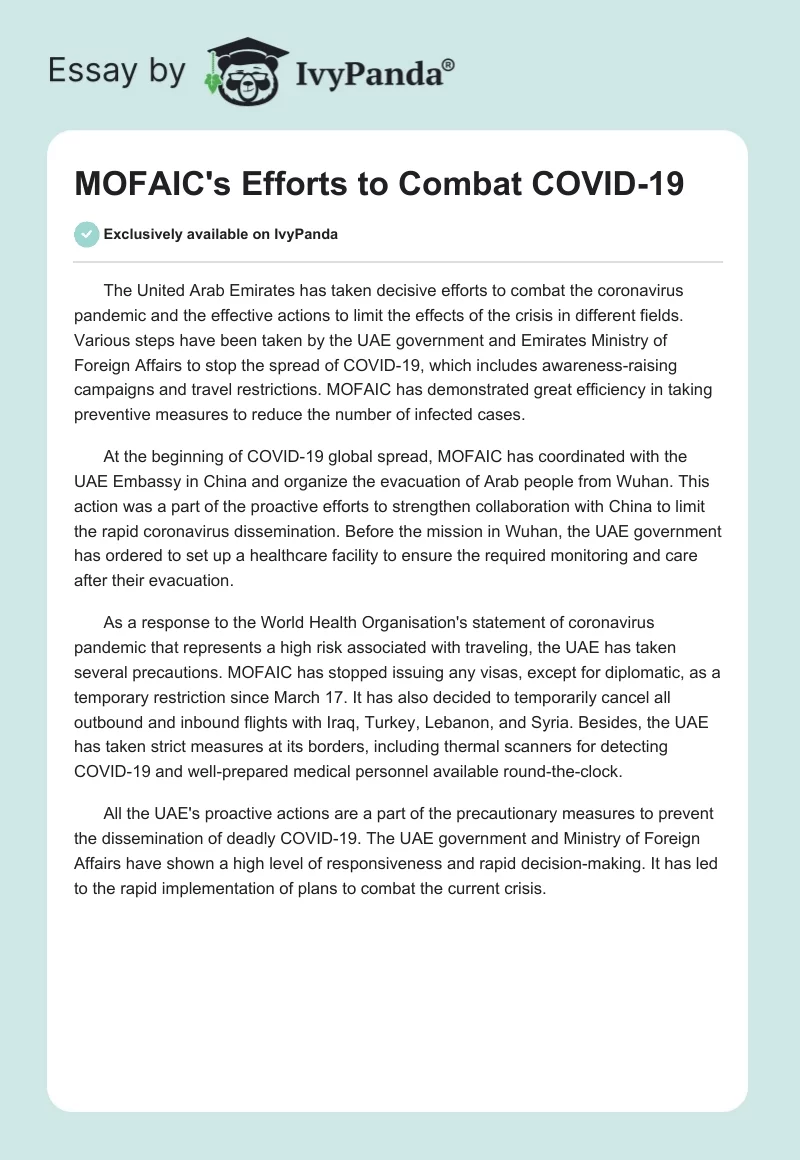 MOFAIC's Efforts to Combat COVID-19. Page 1