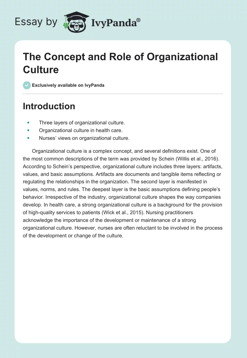 The Concept and Role of Organizational Culture. Page 1
