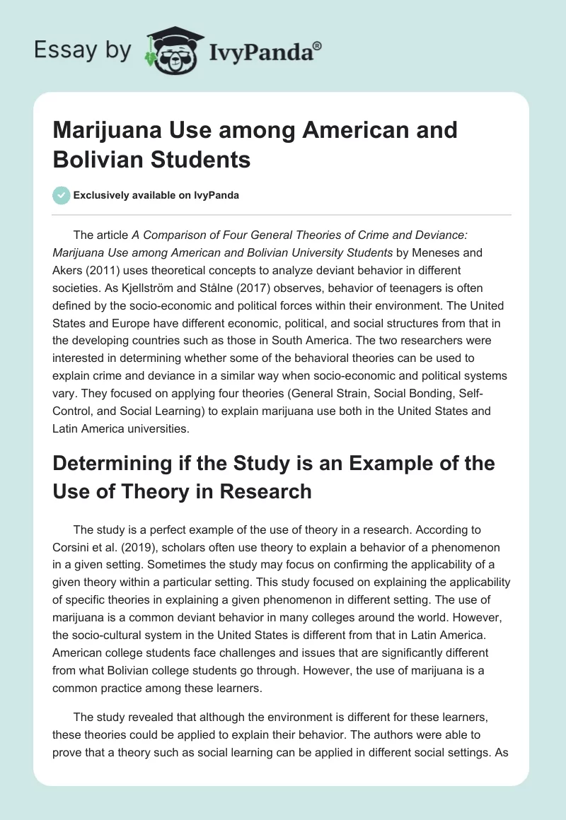 Marijuana Use among American and Bolivian Students. Page 1
