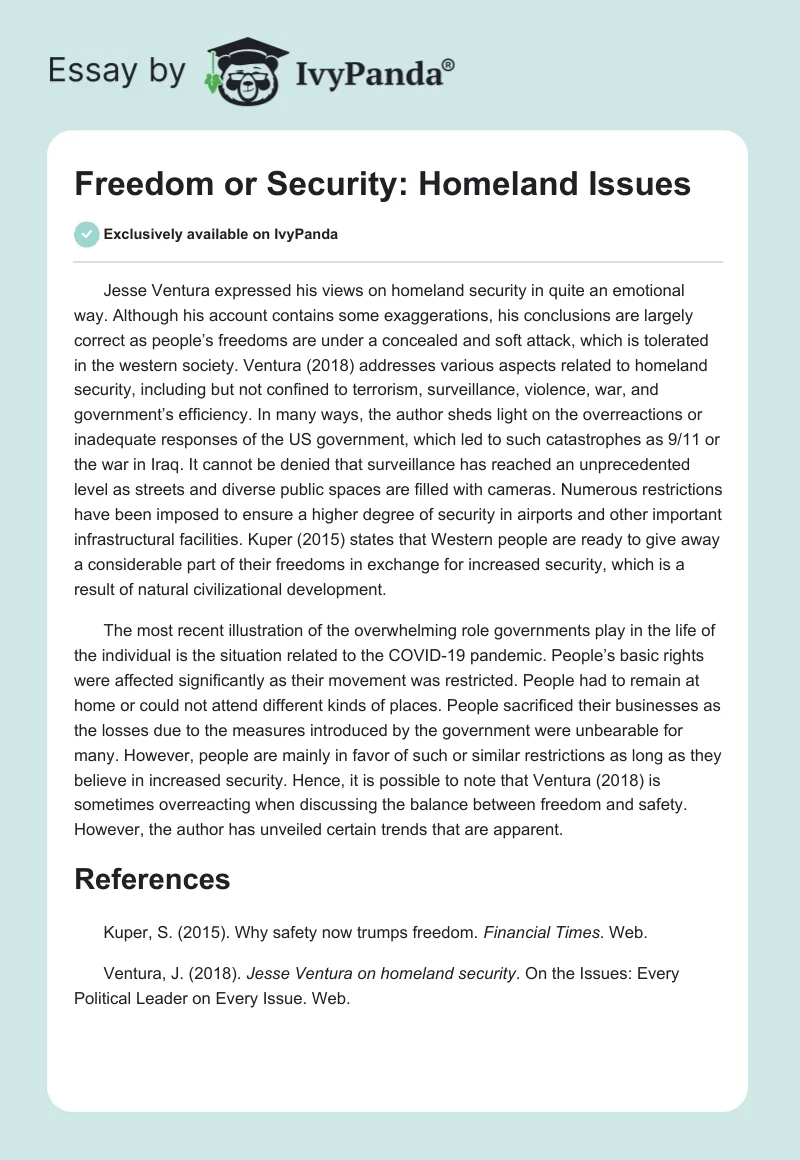 Freedom or Security: Homeland Issues. Page 1