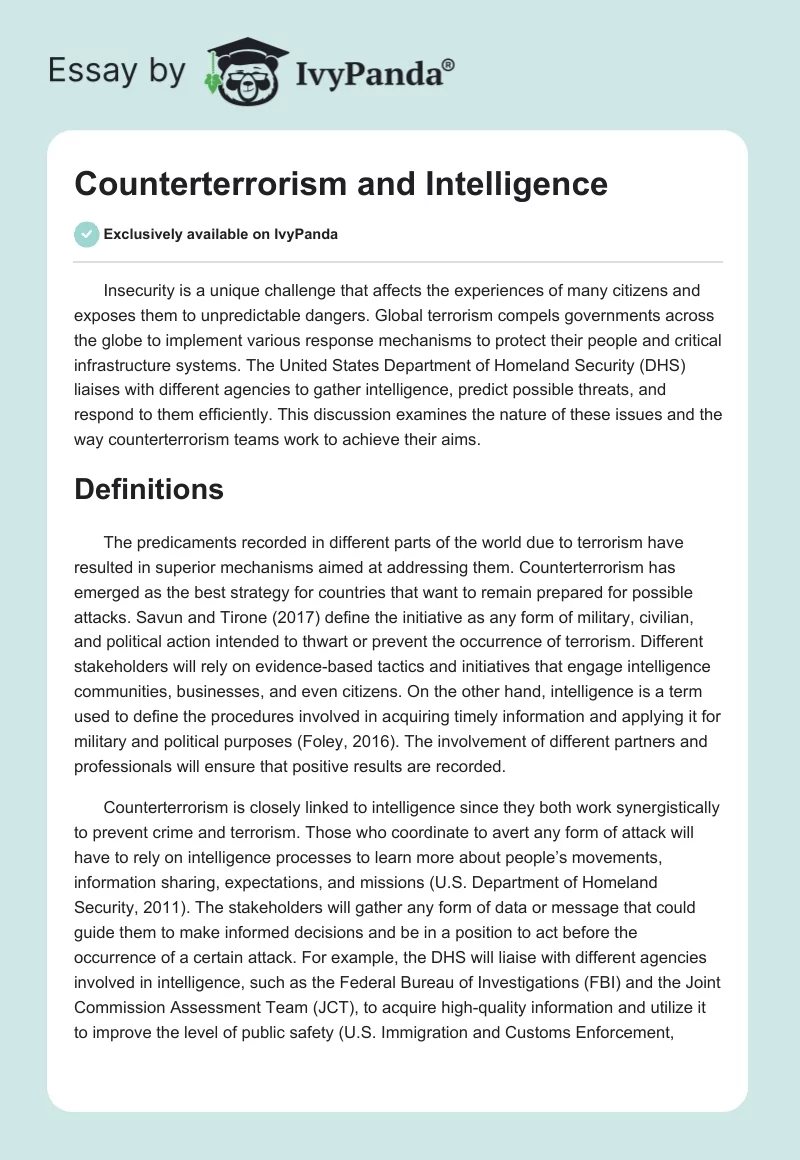 Counterterrorism and Intelligence. Page 1