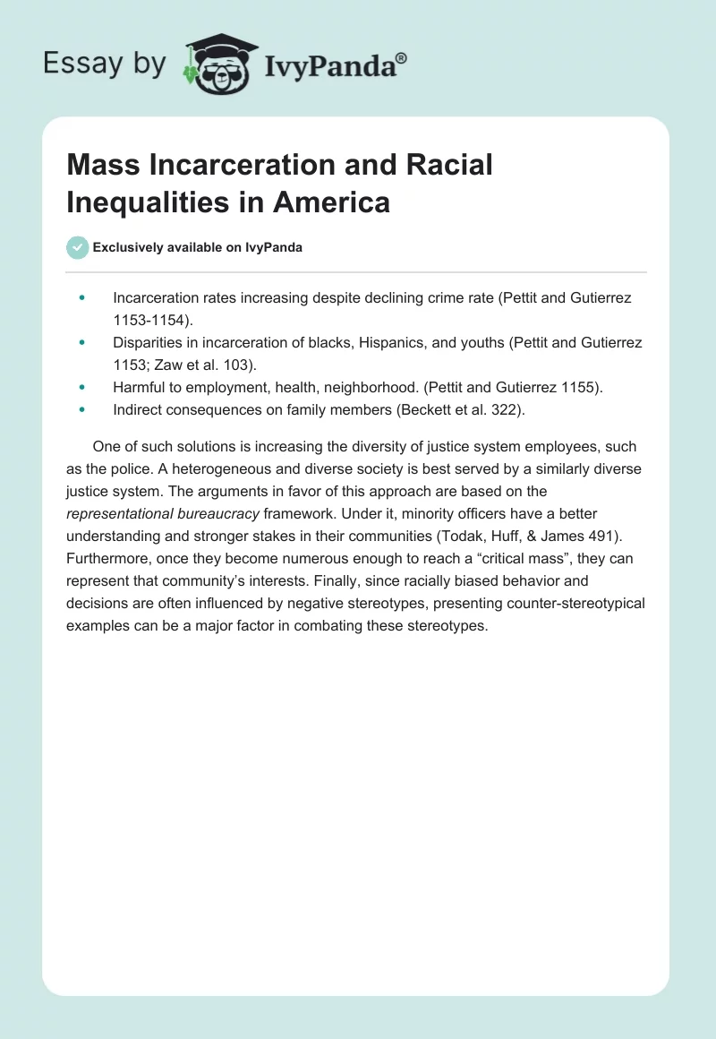 Mass Incarceration and Racial Inequalities in America. Page 1