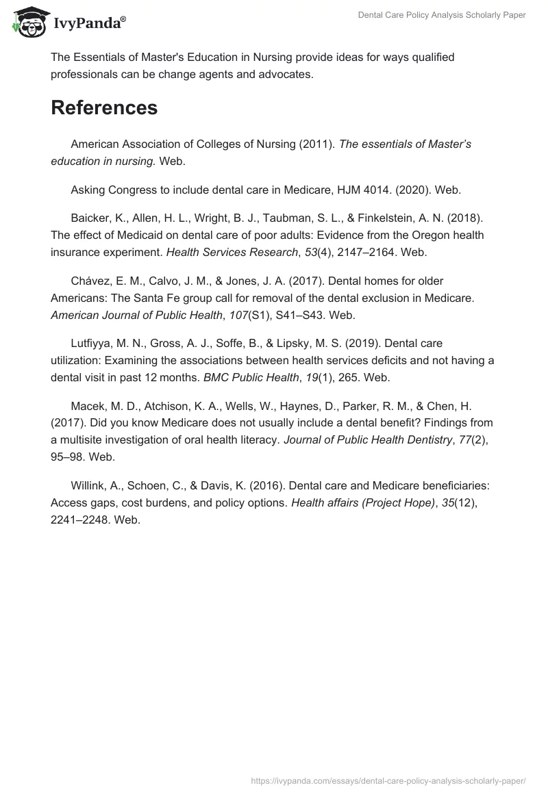 Dental Care Policy Analysis Scholarly Paper. Page 5