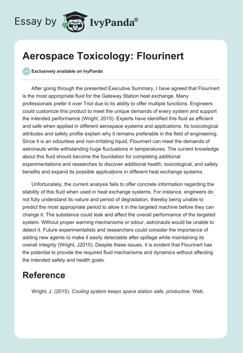 Aerospace Toxicology: Flourinert. Page 1