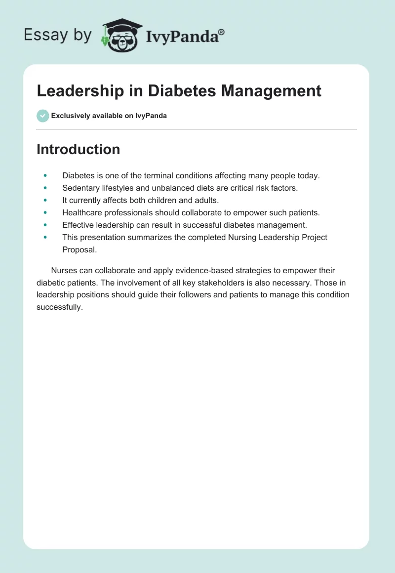 Leadership in Diabetes Management. Page 1