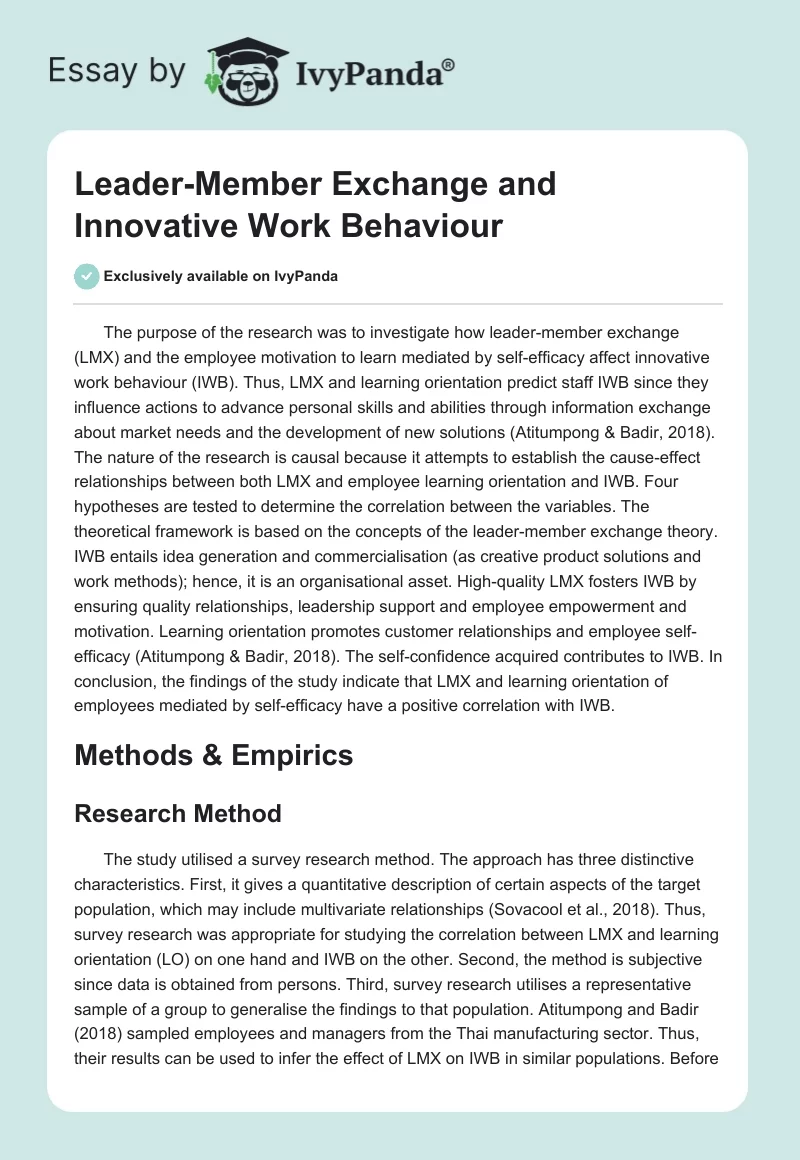 Leader-Member Exchange and Innovative Work Behaviour. Page 1