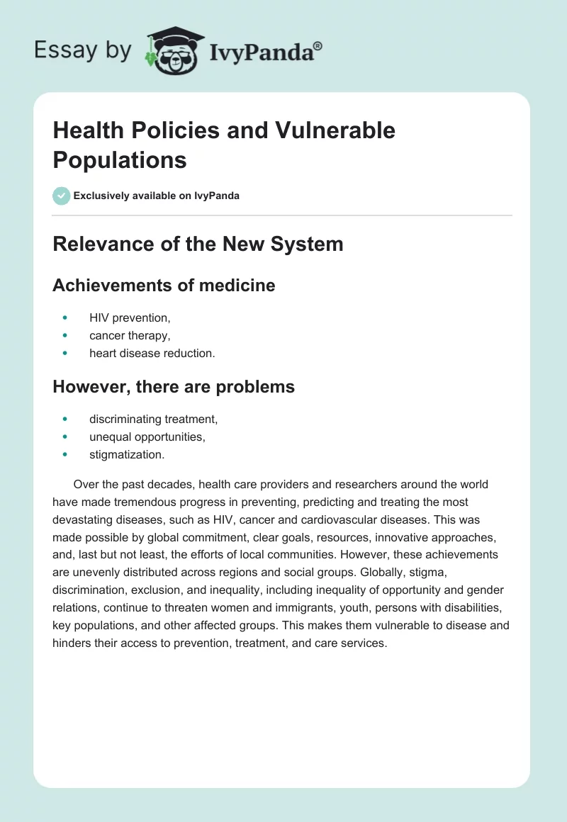 Health Policies and Vulnerable Populations. Page 1
