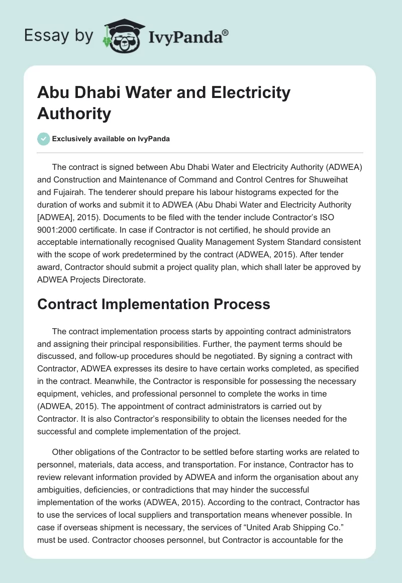 Abu Dhabi Water and Electricity Authority. Page 1
