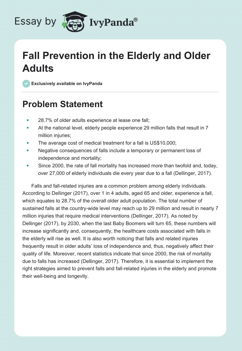 Fall Prevention in the Elderly and Older Adults. Page 1