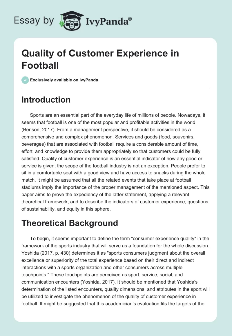 Quality of Customer Experience in Football. Page 1