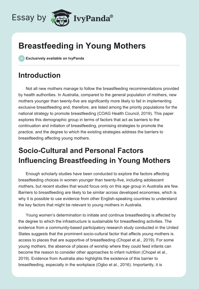 Breastfeeding in Young Mothers. Page 1