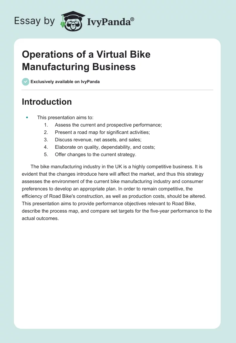 Operations of a Virtual Bike Manufacturing Business. Page 1