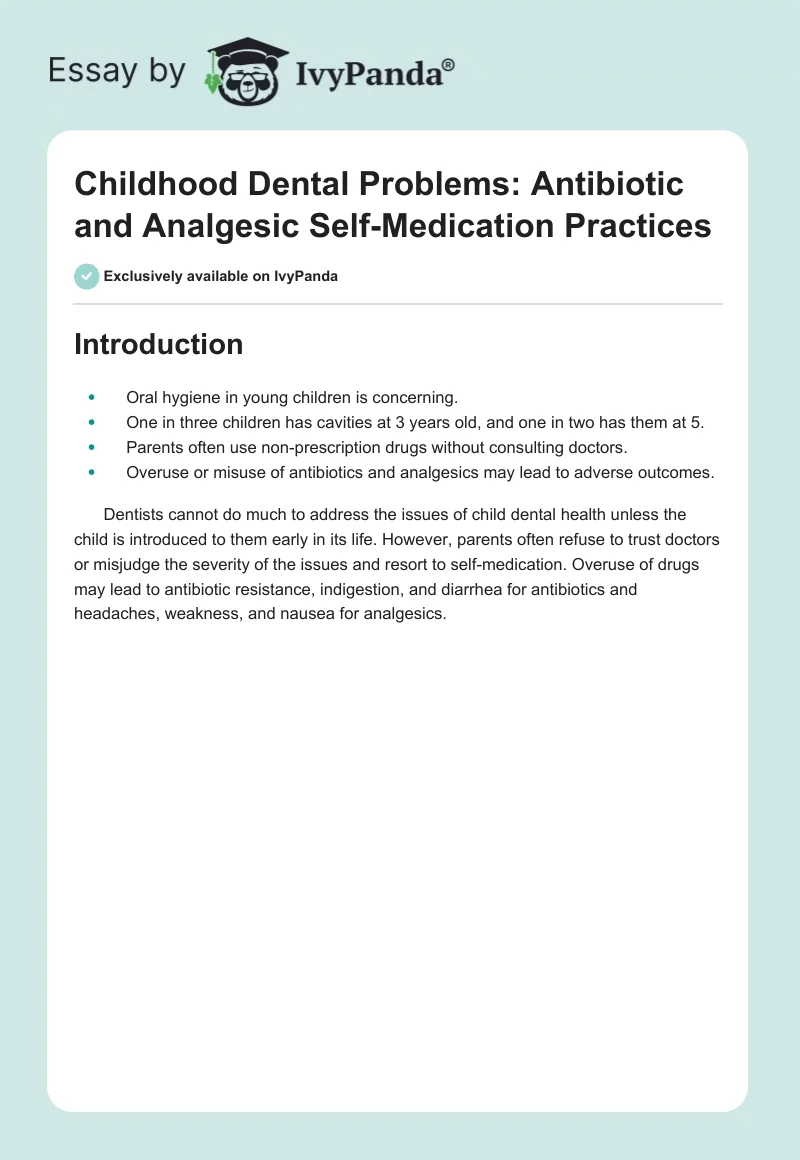 Childhood Dental Problems: Antibiotic and Analgesic Self-Medication Practices. Page 1