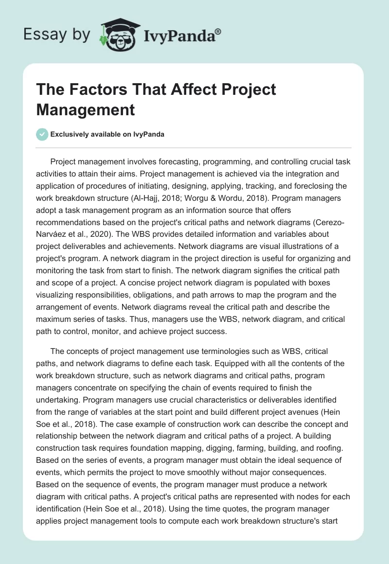 The Factors That Affect Project Management. Page 1