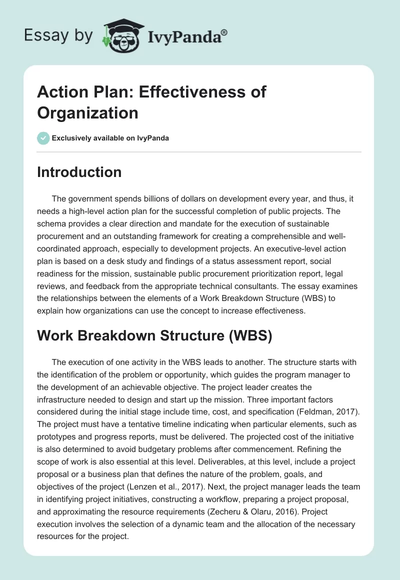 Action Plan: Effectiveness of Organization. Page 1