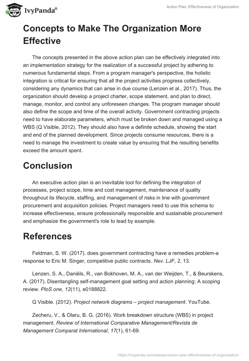 Action Plan: Effectiveness of Organization. Page 3