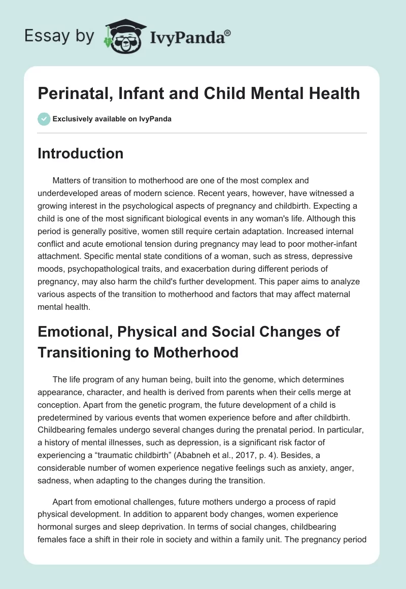 Perinatal, Infant and Child Mental Health. Page 1
