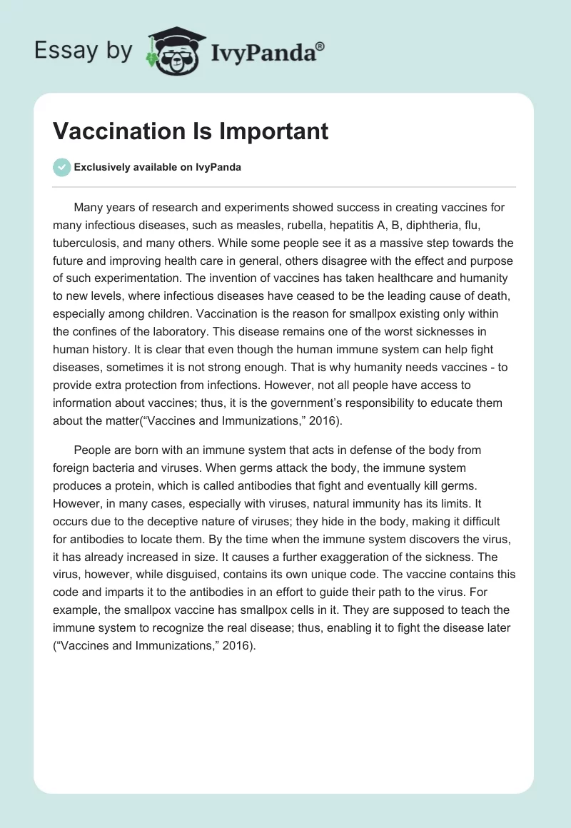 Vaccination Is Important. Page 1