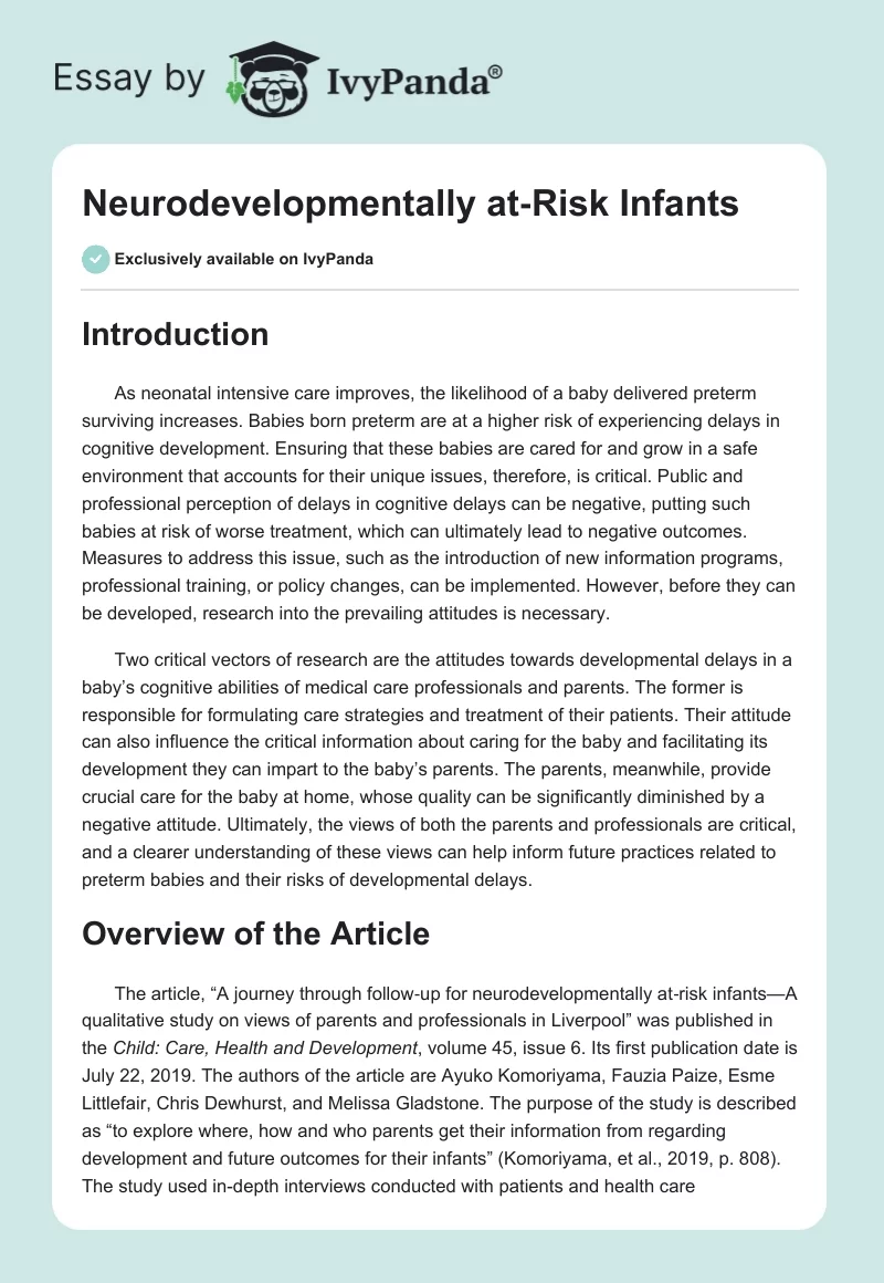 Neurodevelopmentally at‐Risk Infants. Page 1