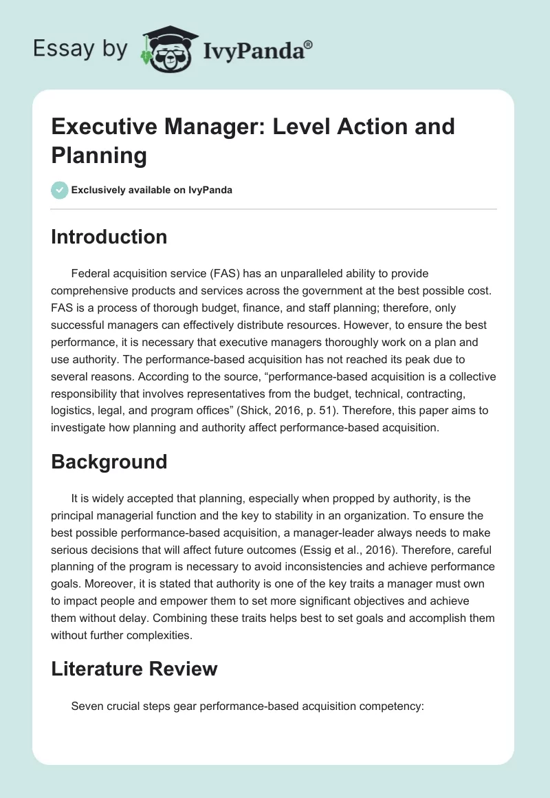 Executive Manager: Level Action and Planning. Page 1