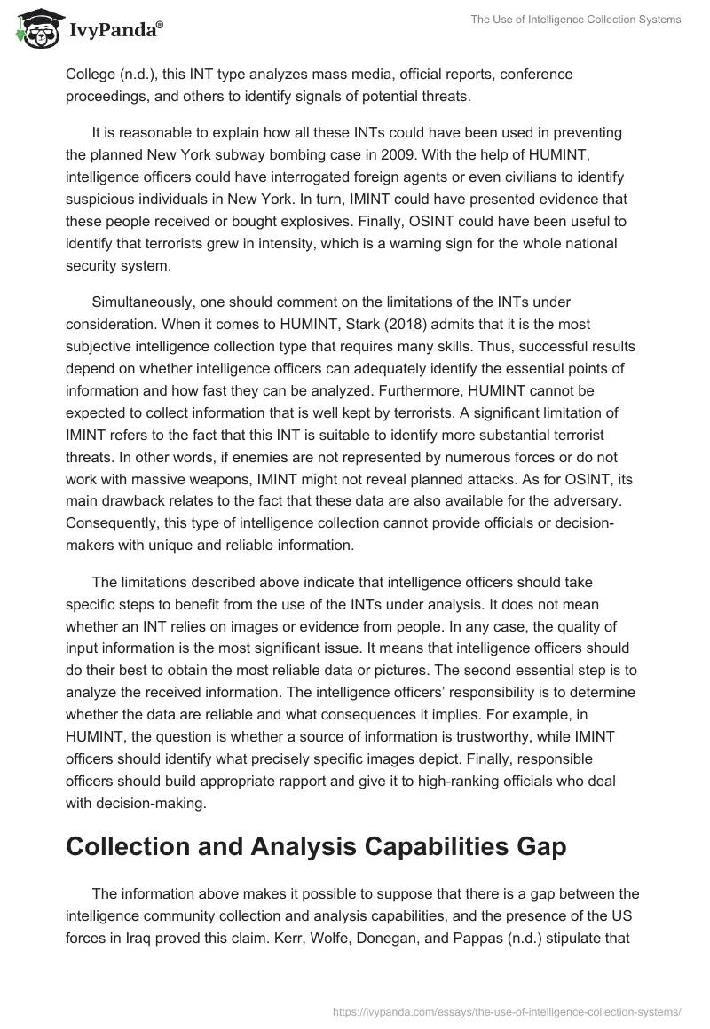 The Use of Intelligence Collection Systems. Page 2