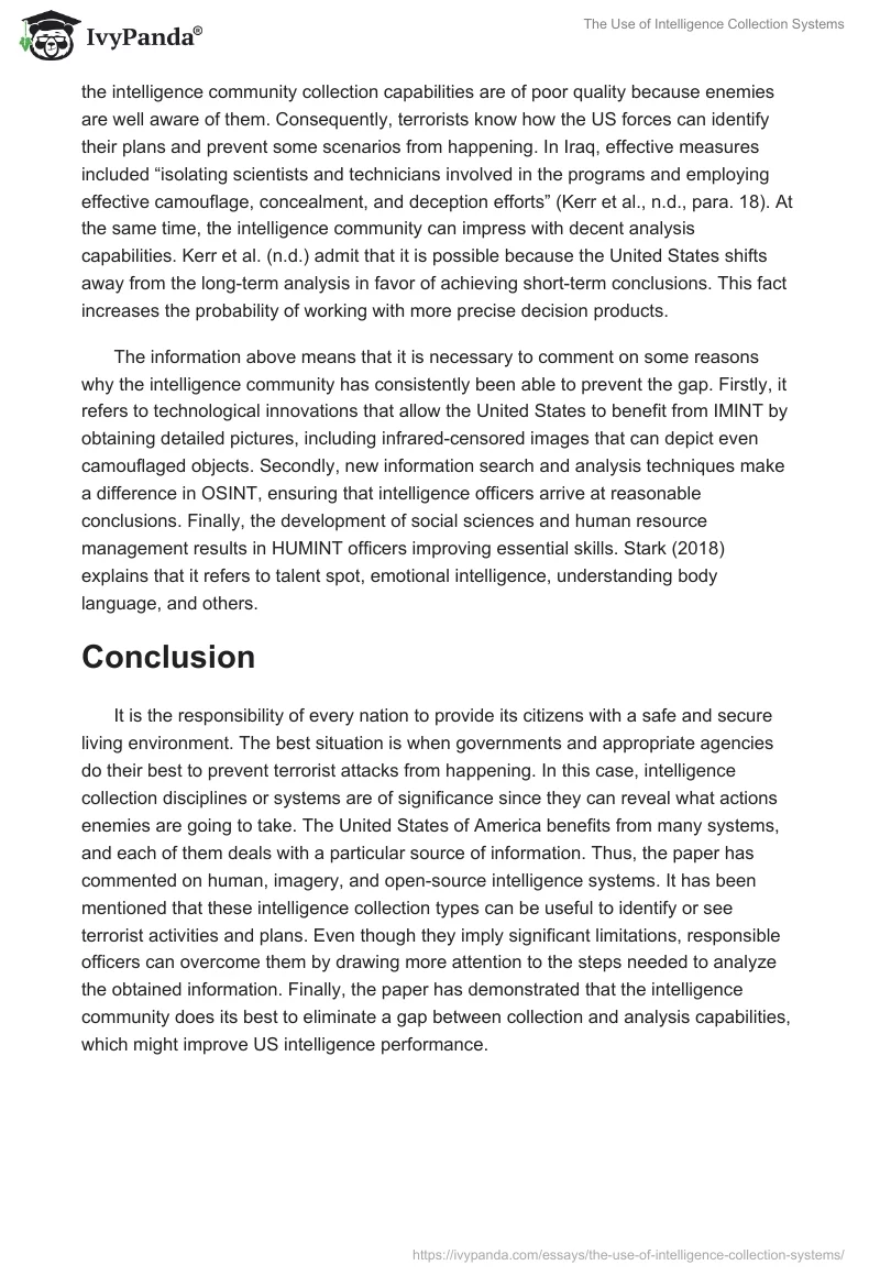 The Use of Intelligence Collection Systems. Page 3