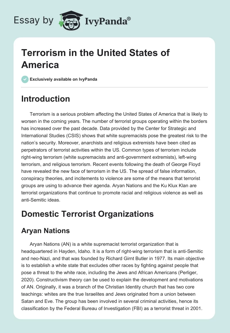 Terrorism in the United States of America. Page 1